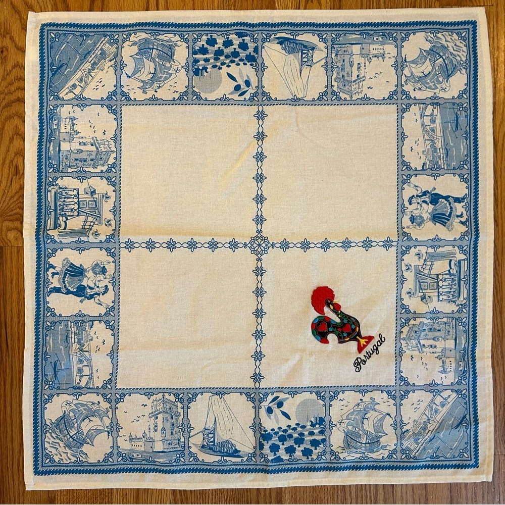 Portugal Tea Kitchen Towel Rooster Folk Art Colorful 27”x 28" Embroidered